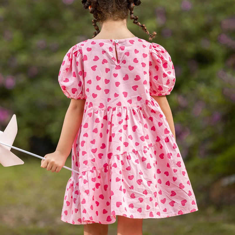 Đầm Tay Ngắn Cổ Tròn In Hình Trái Tim Đầy Đủ Thời Trang Mùa Hè Cho Nữ