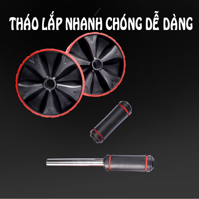 CON LĂN TẬP CƠ BỤNG 2 BÁNH AB 2 màu đen đỏ - TẶNG THẢM LÓT CHỐNG ĐAU GỐI, GIÚP SĂN CHẮC CƠ NGỰC VÀ CƠ BỤNG