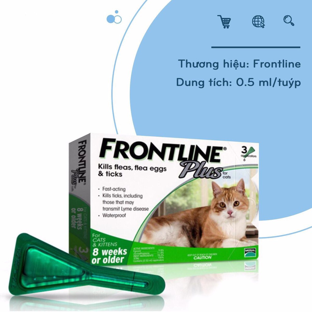 Frontline® Plus Nhỏ Gáy Trị Ve, Rận, Bọ Chét Cho Mèo Hộp 3 Ống