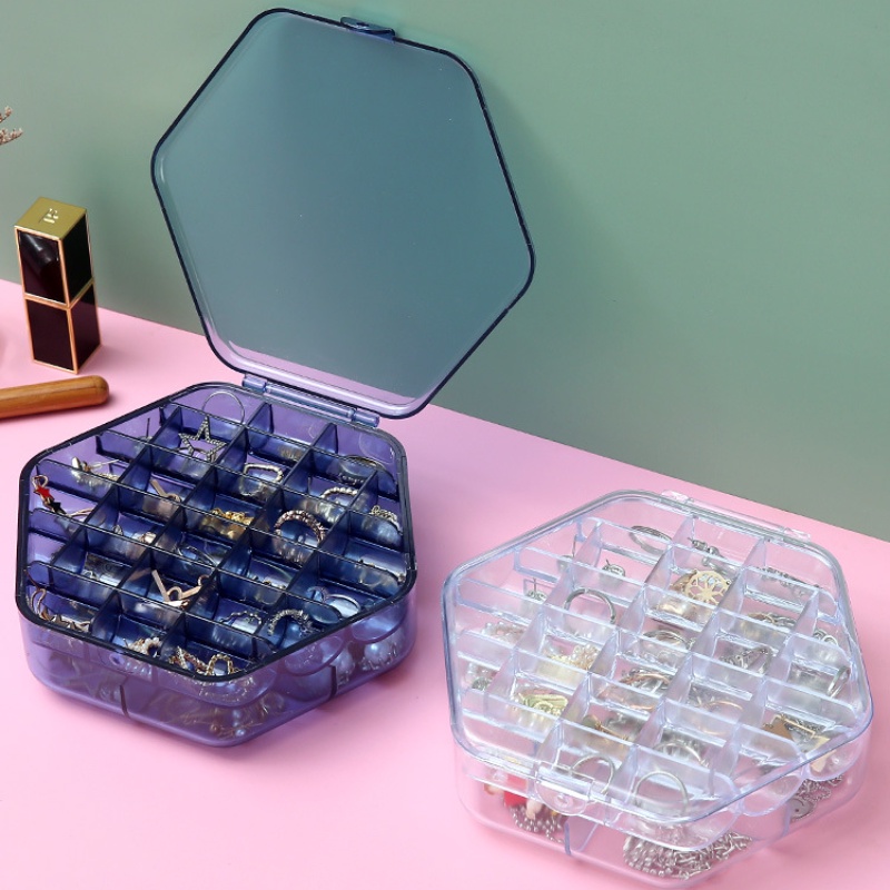 Hộp đựng trang sức hai tầng bằng nhựa trong suốt có nắp đậy tiện lợi