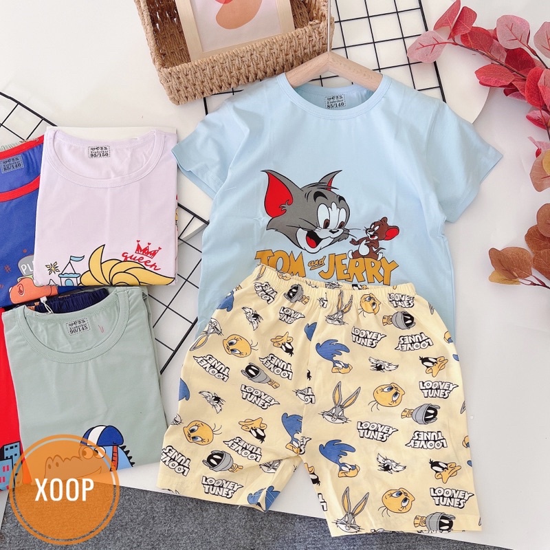 Chọn Mẫu (Bảng 1-Size Đại 24-32kg) Bộ cộc tay cotton xuất hàn có chọn hoạ tiết cho bé trai bé gái BC81