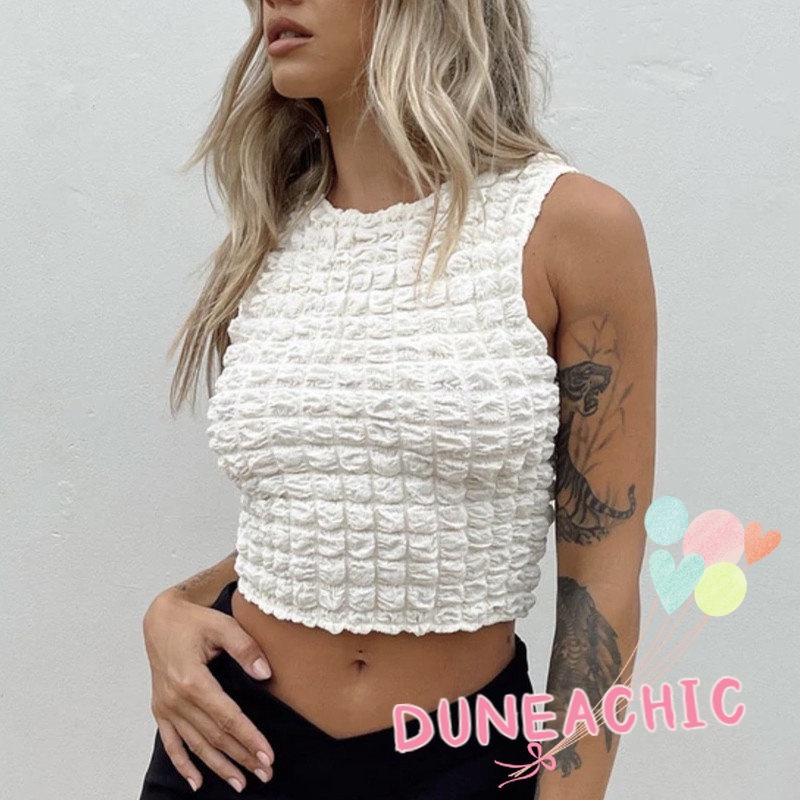 DUNEA Áo Tank Top Sát Nách Cổ Tròn Thiết Kế Xinh Xắn Cho Nữ