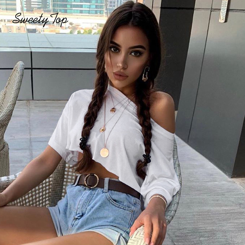 Áo Croptop Dáng Rộng Ngắn Tay Màu Trơn Đơn Giản Thời Trang Mới Cho Nữ