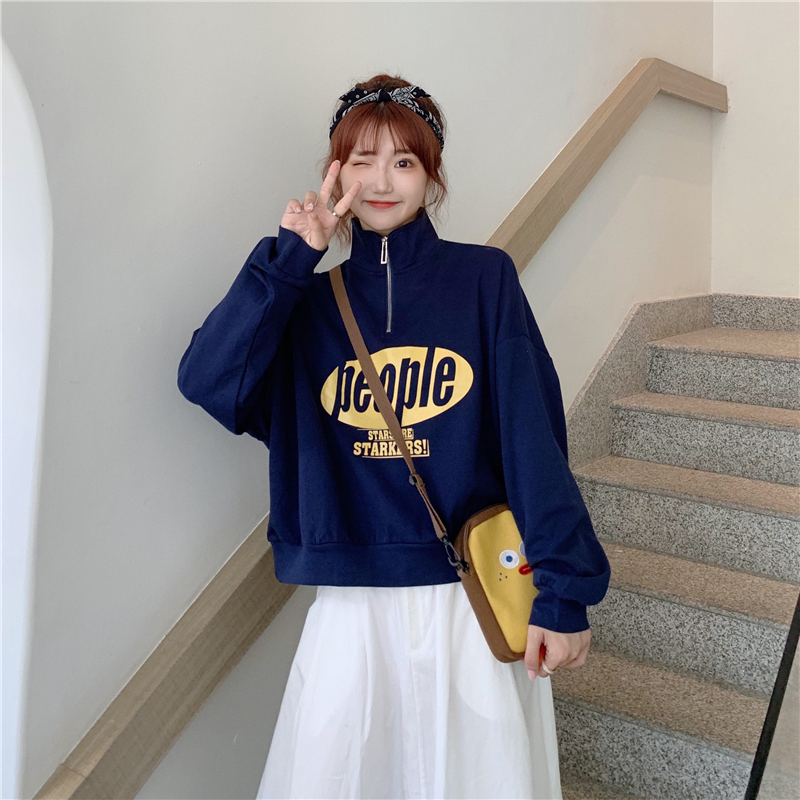 Áo Sweater Dài Tay Dáng Rộng Phối Khóa Kéo Trẻ Trung Thời Trang Cho Nữ