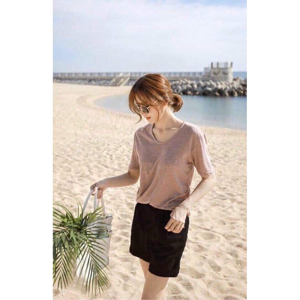 Quần đùi Shorts Nữ Cạp Chun Chất Đũi Hàng Cao Cấp Túi Zip Sịn Sò