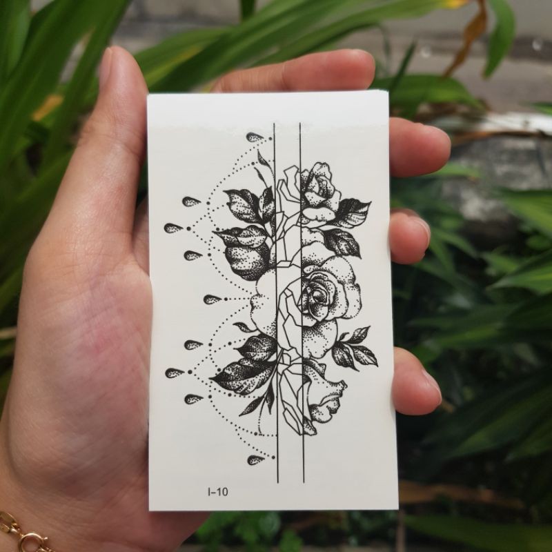 Hình xăm hoa hồng đen i10 (bộ i). Xăm dán tatoo mini tạm thời, size <10x6cm