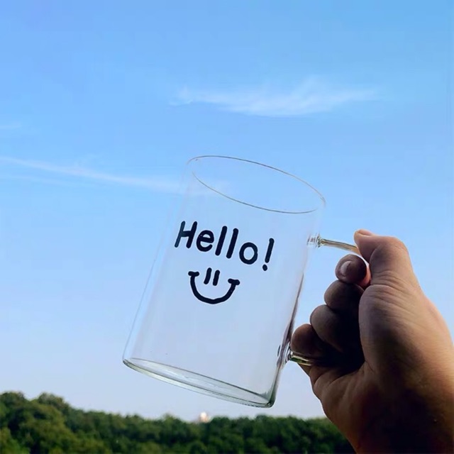 Cốc thủy tinh mặt cười Hello - may.decor -