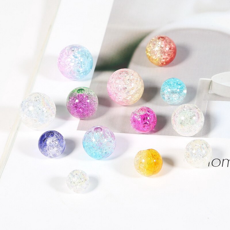 Hạt acrylic họa tiết vết nứt màu trắng và hỗn hợp dùng làm vòng tay trang sức thủ công 8\10\12\14mm