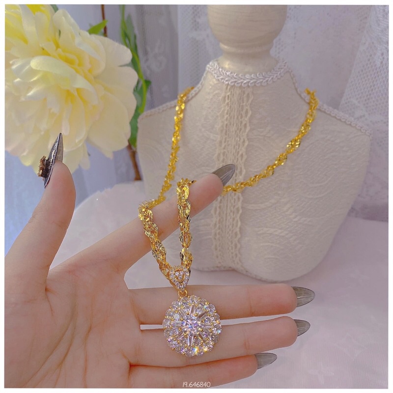 Dây chuyền xoắn lá kèm mặt đá cao cấp siêu sáng siêu bền