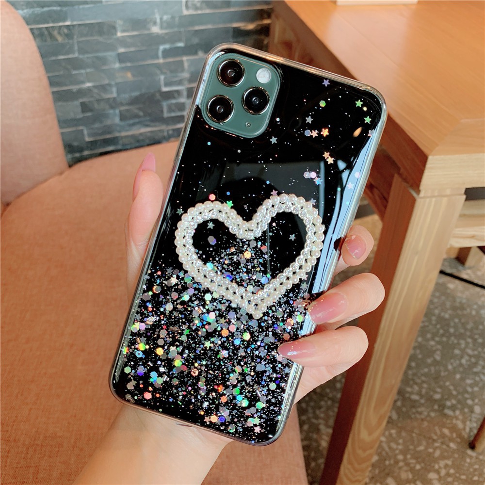 Realme 5 Pro Realme 6 Pro Realme C2 3 Pro Glittering Starry Sky Pearl Love Heart Phone Case for Reno 4 Pro Reno 3 Pro