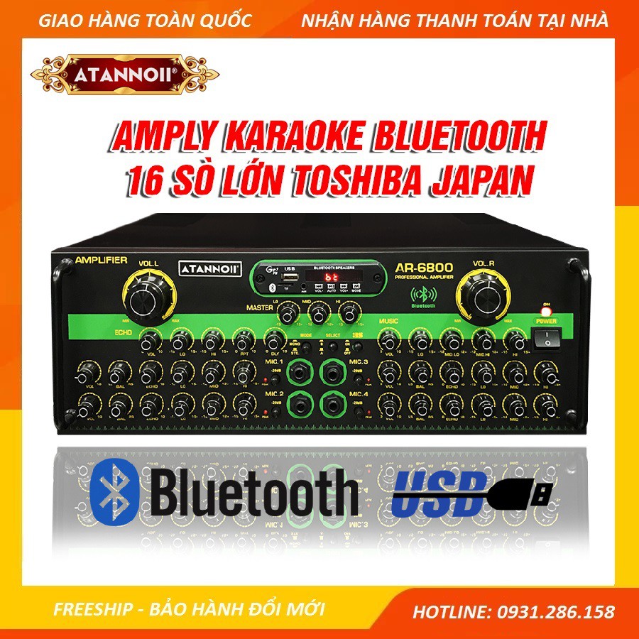 [FreeShip] Amply Bluetooth 16 sò lớn Toshiba.Japan - Ampli Karaoke Gia Đình ATANNOII AR-6800 Biến áp dây đồng lớn