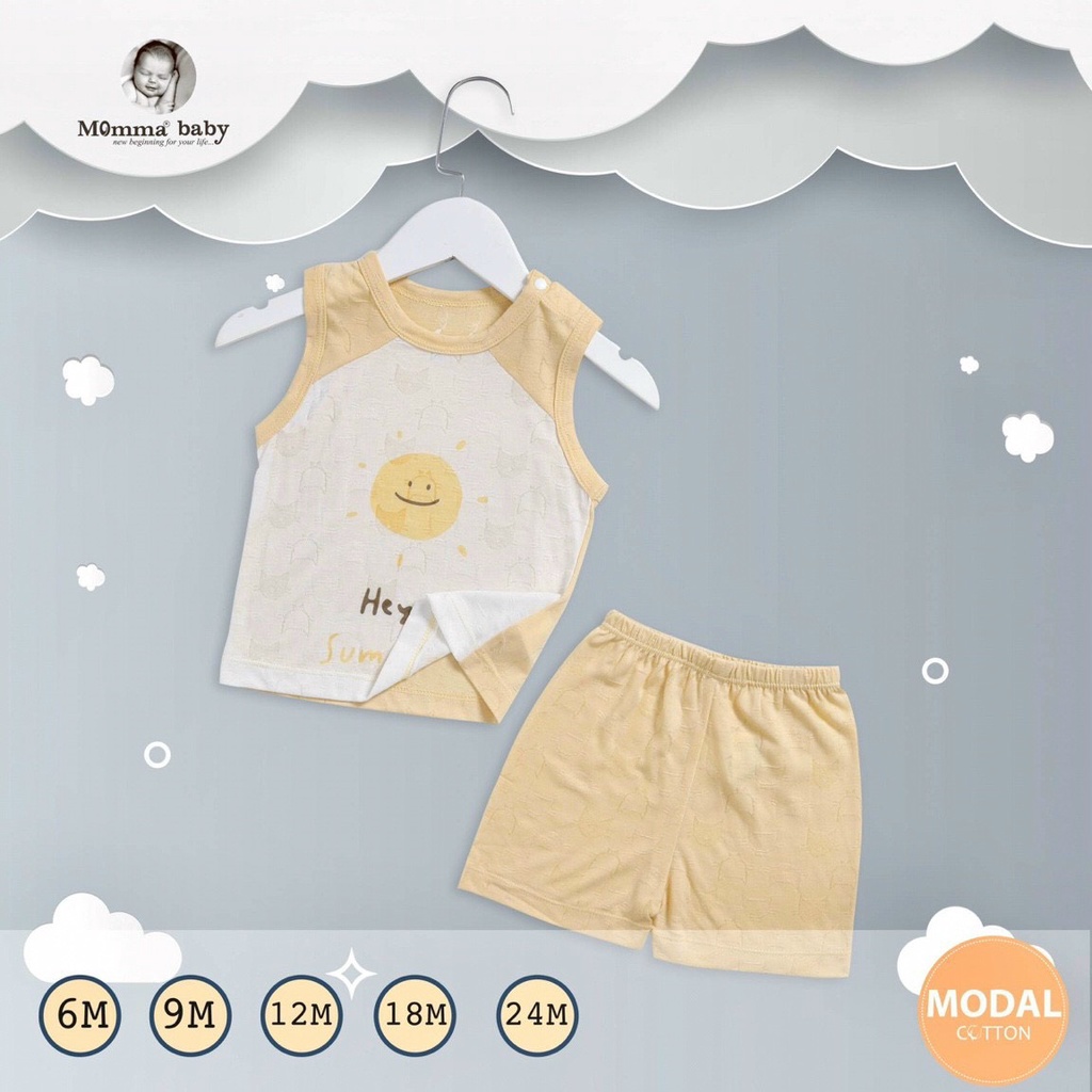 [CHÍNH HÃNG] Bộ ba lỗ quần đùi modal cotton họa tiết trẻ em Momma baby