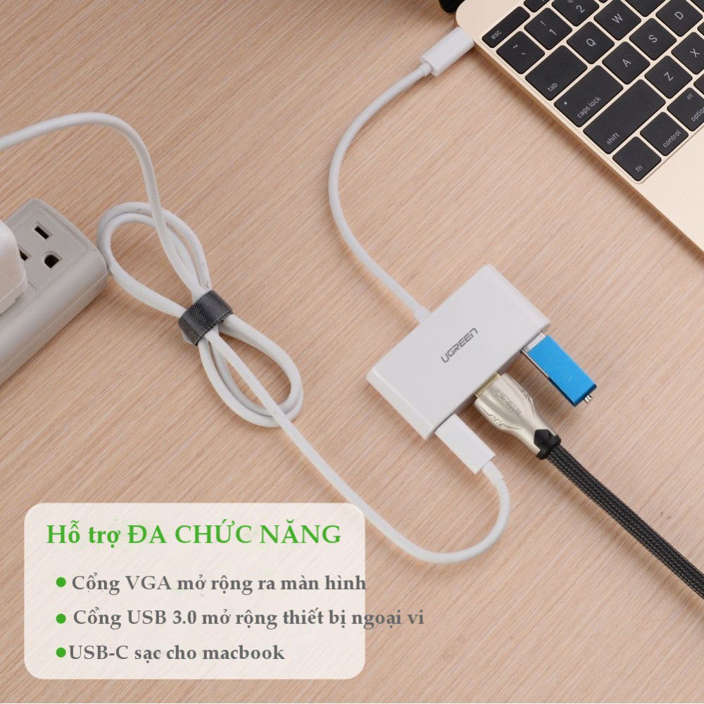 Dây chuyển đổi USB Type-C sang USB 3.0 + HDMI + USB Type-C UGREEN 30377 (màu trắng) | WebRaoVat - webraovat.net.vn