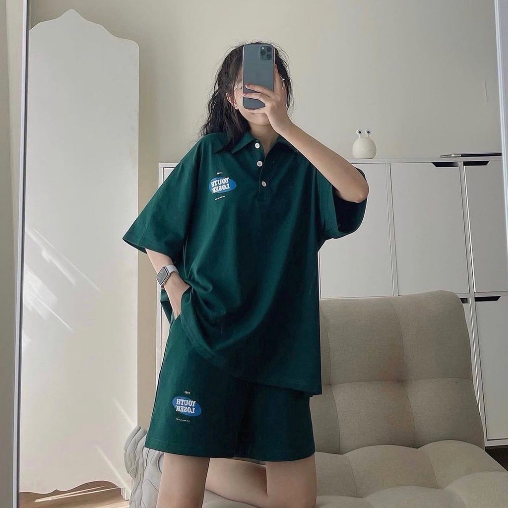 Set Bộ Nữ Quần Short Và Áo Polo YOUTH LOSER Chất Da Cá Mềm Mịn Lên Form Siêu Xinh - Set Đồ Nữ Đi Chơi Cá Tính Ulzzang