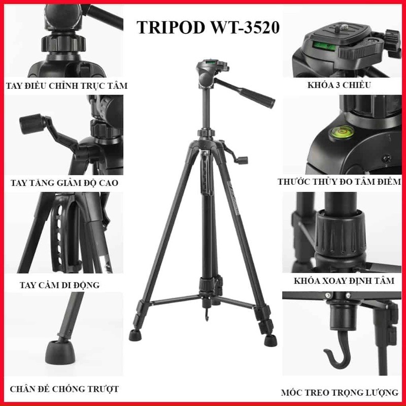 Gậy Tripod WT-3520 Hỗ Trợ Chụp Ảnh, Quay Phim Tiện Lợi | Shopee Việt Nam