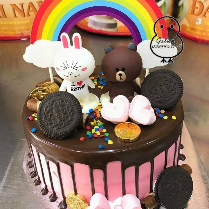 Set 2 gấu thỏ trang trí bánh kem, phụ kiện trang trí bánh kem sinh nhật