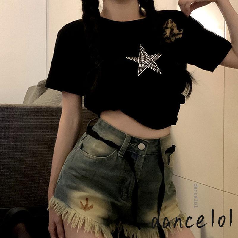 Áo Thun Ngắn Tay In Hình Ngôi Sao Đính Đá Thời Trang Mùa Hè Dành Cho Nữ dance1o1