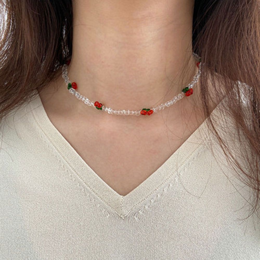 Vòng cổ Choker Mặt Hình Trái Cherry Trong Suốt Phong Cách Boho Thời Trang Cho Nữ