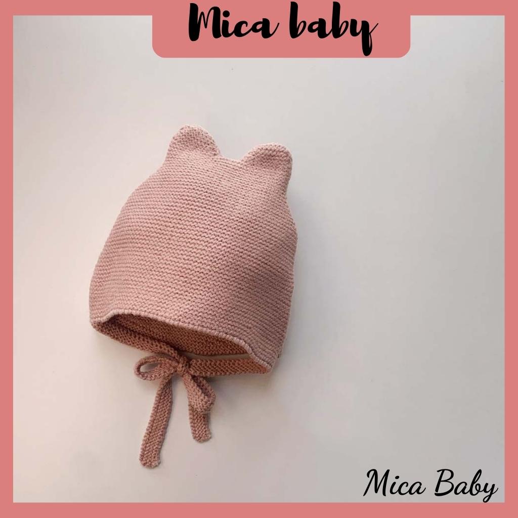 Mũ nón len màu trơn dây buộc dễ thương cho bé  Mica baby ML60
