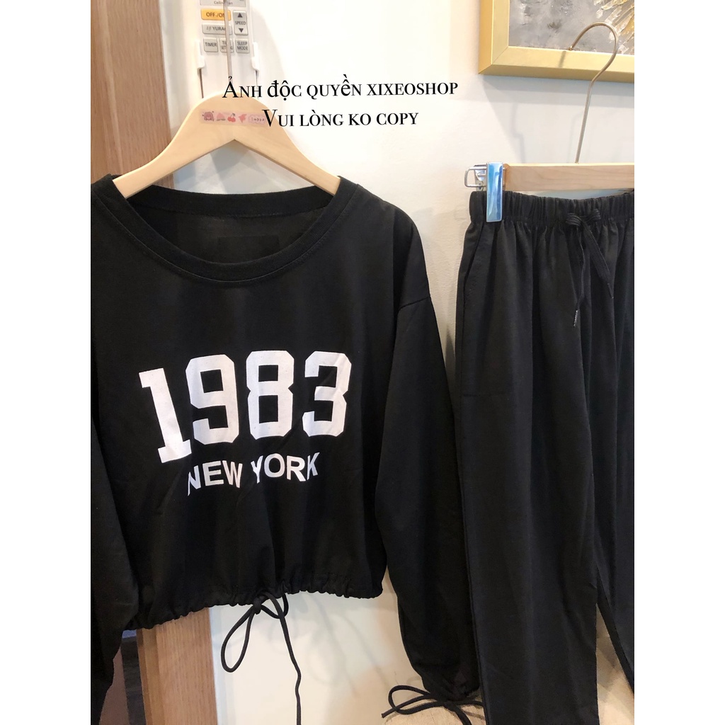 Set nỉ 1983 áo croptop quần ống boom Hàn Quốc xixeoshop - v81