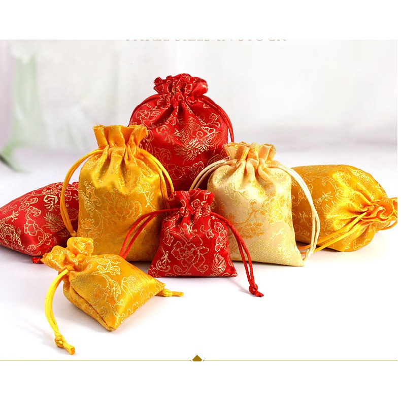 Sỉ 10 túi gấm đỏ phong thủy may mắn, đựng đồ phong thủy, trang sức