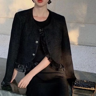 Áo khoác dạ tweed viền ren phong cách tiểu thư
