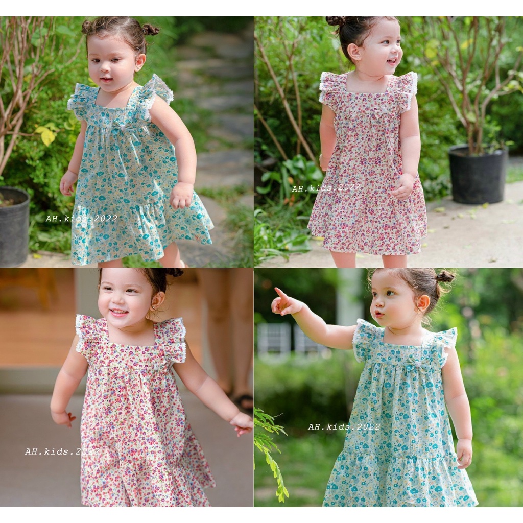 Váy bé gái cotton thô 8-22kg hoa xòe xinh xắn, đầm tiểu thư cho bé mặc hè trẻ em nữ 1 2 3 4 5 6 tuổi Đ019