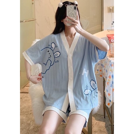 Bộ pijama , bộ đùi thun tăm in hình cute chất dày dặn mát mẻ , đồ ngủ mặt ở nhà BN02