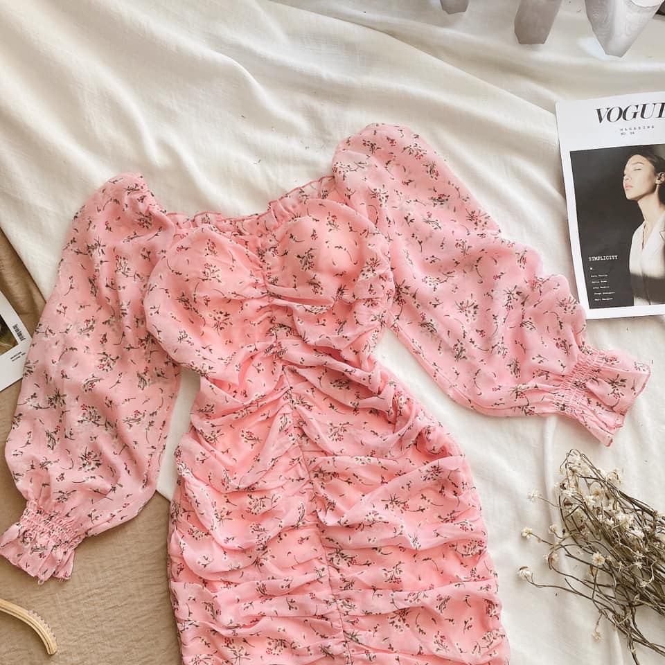 Váy Đầm Body Nhún Sườn Chất Voan 2 Lớp Họa Tiết Hoa Siêu Đẹp Với Tông Hồng Tôn Dáng Cực Xinh. | BigBuy360 - bigbuy360.vn