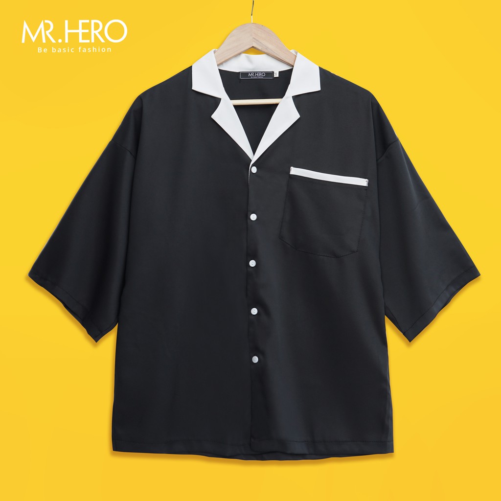 Áo sơ mi tay lỡ cổ vest/ pijama ngắn tay form rộng kiểu dáng unisex phong cách Hàn Quốc SM07 MrHero | BigBuy360 - bigbuy360.vn