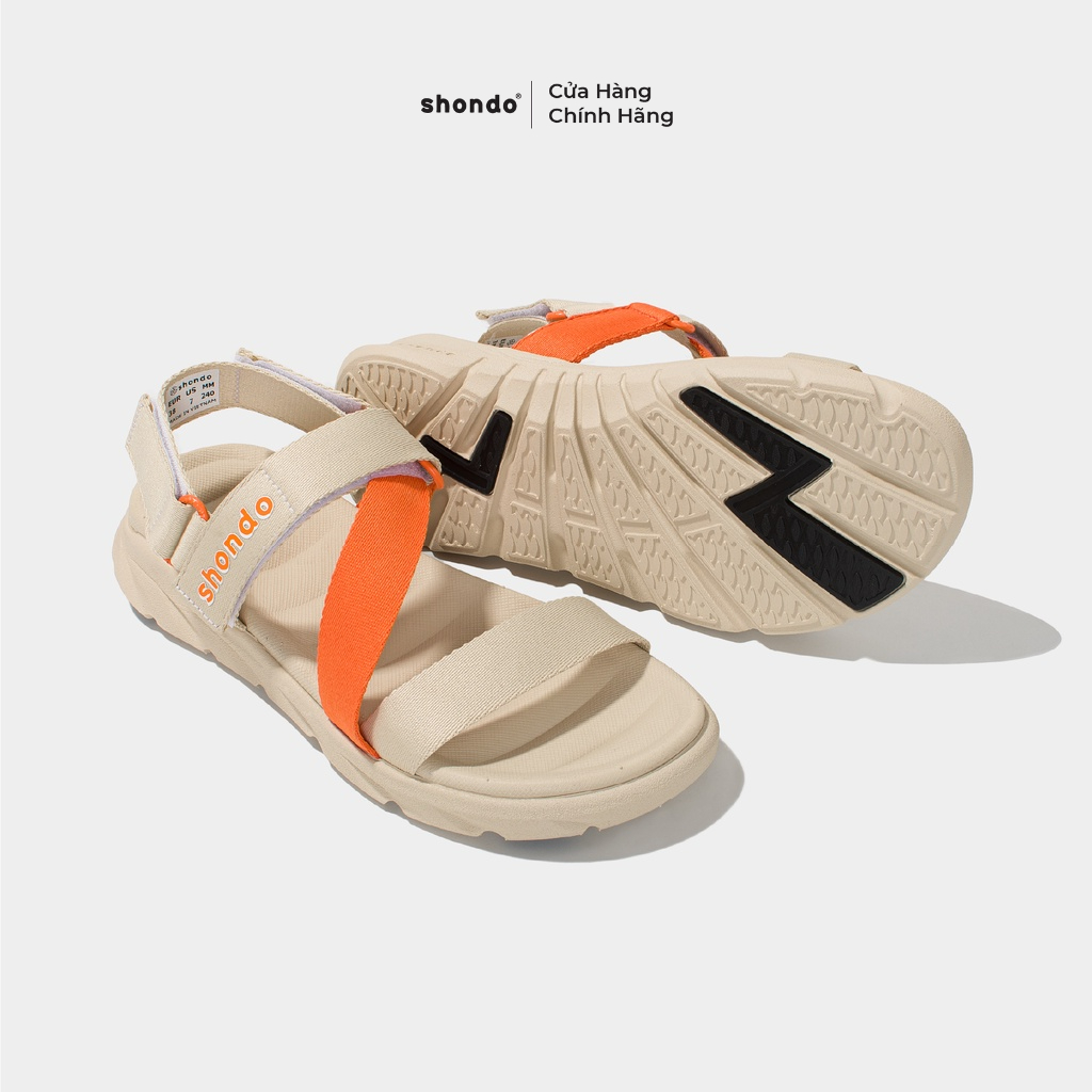 Giày Sandals Nam Nữ Shondo F6 Ombre Sport Đế Be Phối Quai Cam F6S2580