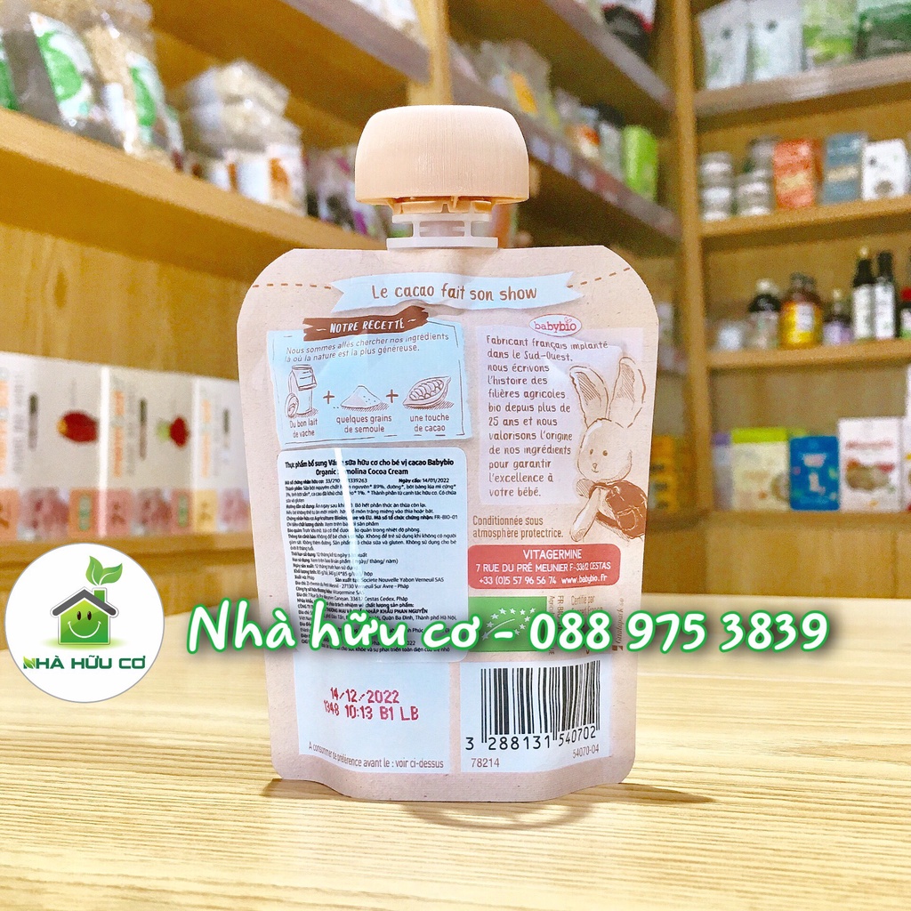 VÁNG SỮA hữu cơ cho bé vị cacao Babybio 85g (≥ 8 tháng)  - Date: 10/2023 - Nhà hữu cơ