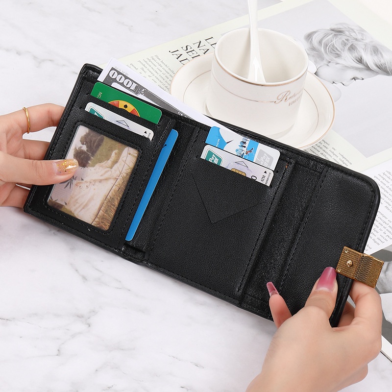 KAITIFEI Ví ngắn nhỏ gọn cầm tay mini gập đẹp da nhiều ngăn bỏ túi ví đựng tiền xu thời trang Houndstooth cho nữ