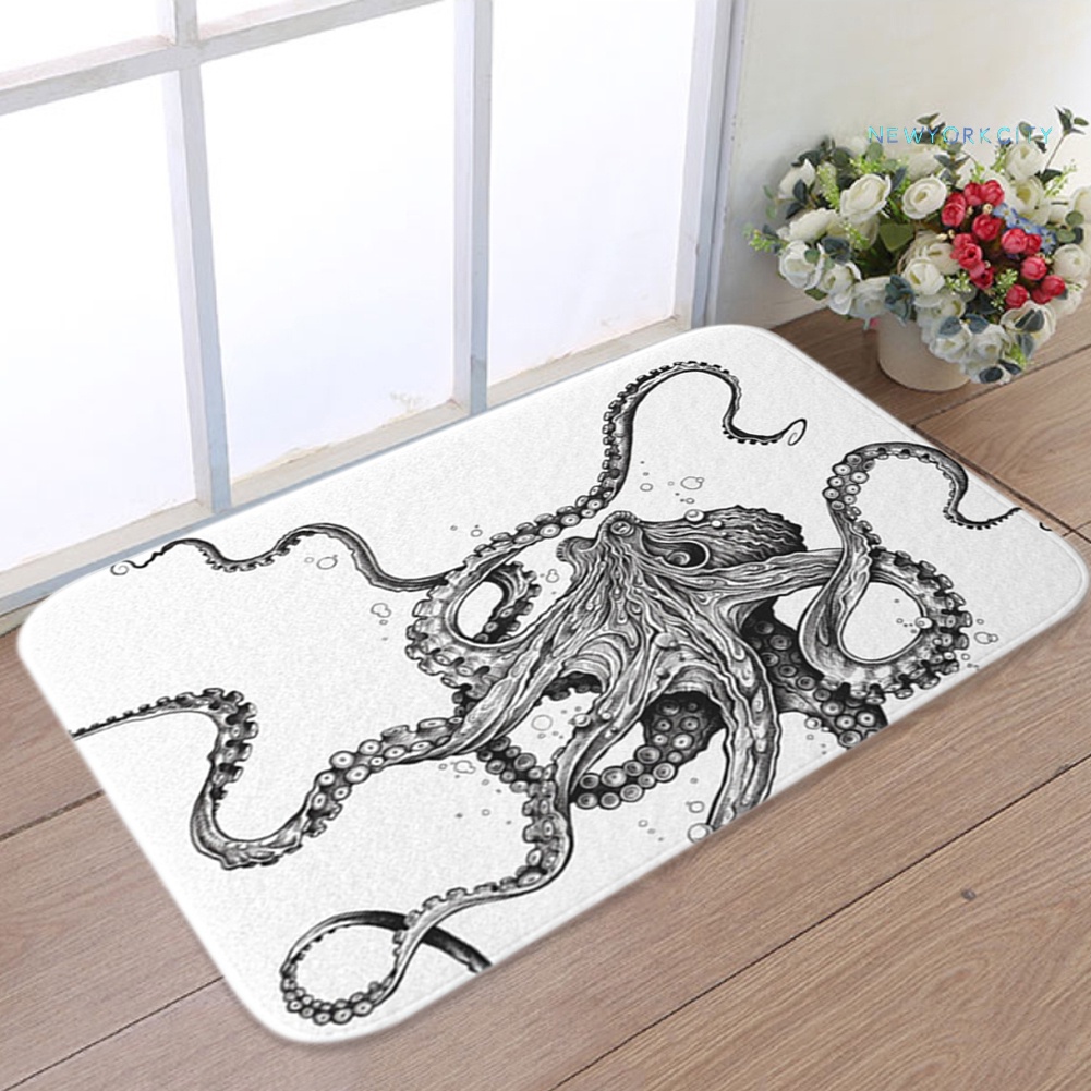 Thảm Chùi Chân Chống Trượt Hình Bạch Tuộc Và Sóng Biển