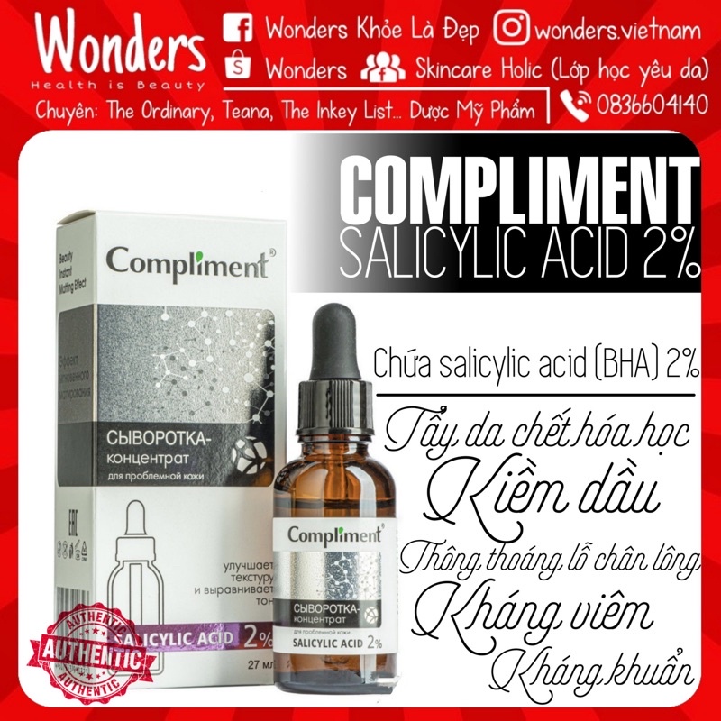 Serum Compliment 2% BHA làm sạch sâu, giảm mụn, se lỗ chân lông, kiềm dầu (Salicylic acid 2%) 27ml