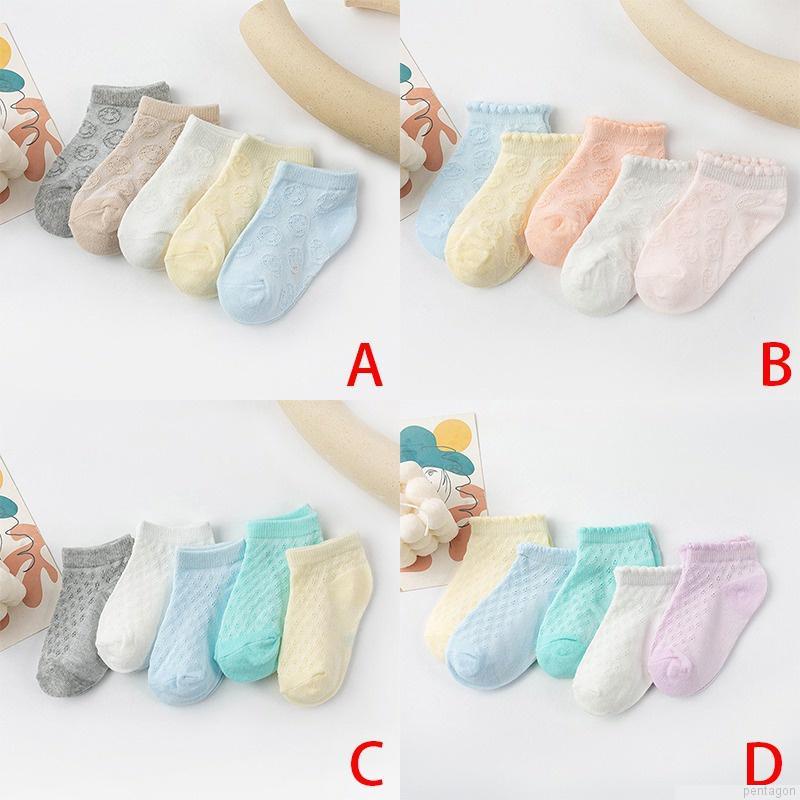 5 Đôi vớ cotton mềm phối ren lưới chống trượt thời trang dành cho bé 0-5 tuổi