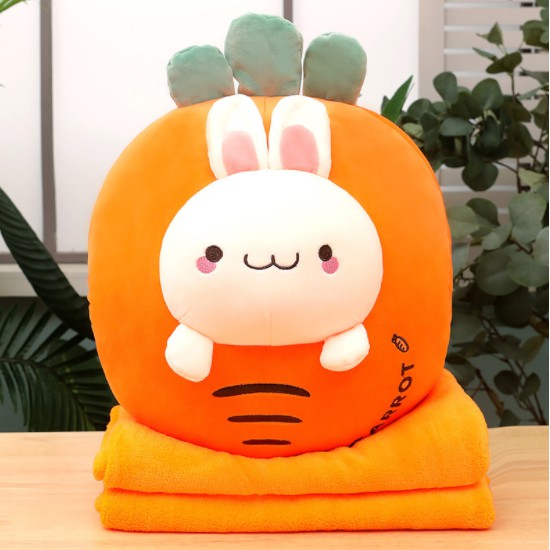 Bộ chăn gối văn phòng 3 trong 1 Thỏ con Carrot gối có ủ tay chăn lông hai mặt (Cam)
