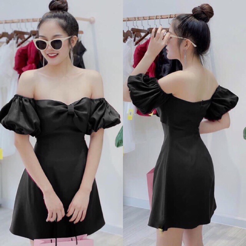Đầm trắng cúp ngực hình nơ trễ vai tay phồng - Miky Dress T153(Có Ảnh Thật ,Video Thật)