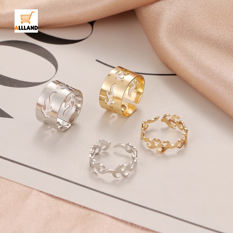 Set 2 nhẫn hở mạ vàng hình ngọn lửa màu sắc