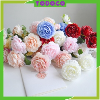 Hoa hồng mẫu đơn giả TODOCO lụa cao cấp (65cm) trang trí nhà cửa nội thất, để bàn trang trí cửa tiệm cành 2 bông 1 nụ