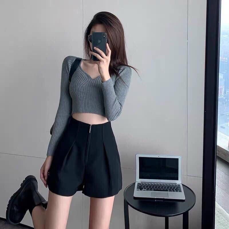 Quần sóc vải cạp cao khoá trước siêu hót