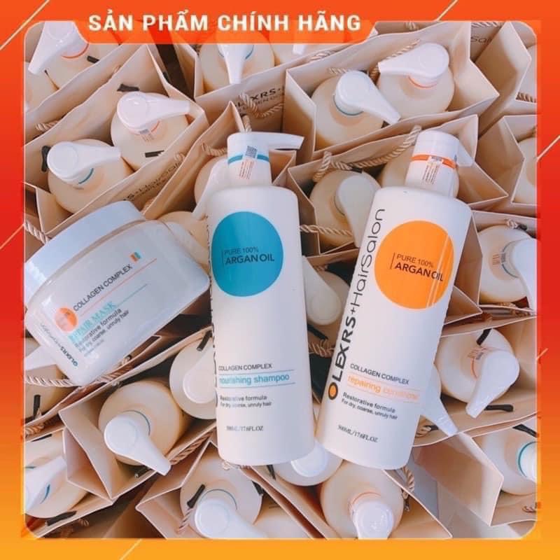 Cặp Dầu Gội Xả Olexrs Argan Oil Collagen Hair Salon 500ml Cho Tóc Khô Hư Tổn