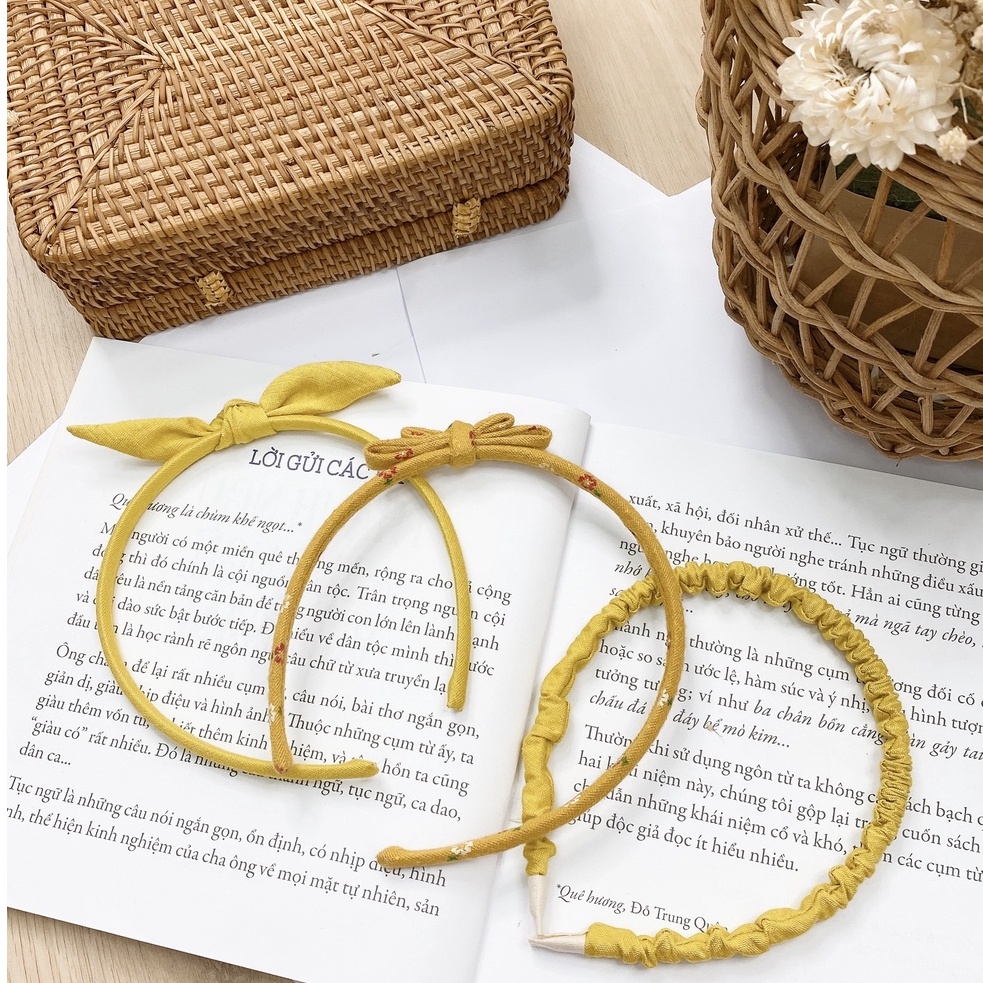 Bờm Vàng Thô Lụa Hoa Vintage Xinh Yêu Cho Bé Gái