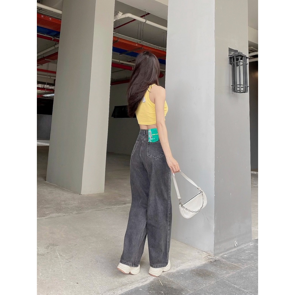 Quần jean nữ, quần baggy nữ cạp cao, màu xám khói thời trang giới trẻ QD009 - K.A Jeans