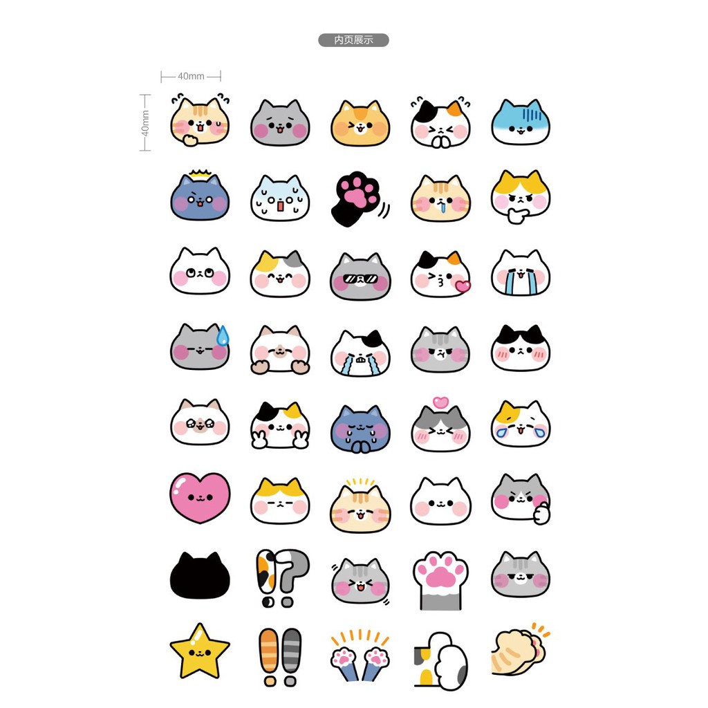 Bộ sticker/ Hình dán Họa Tiết Mèo Cute