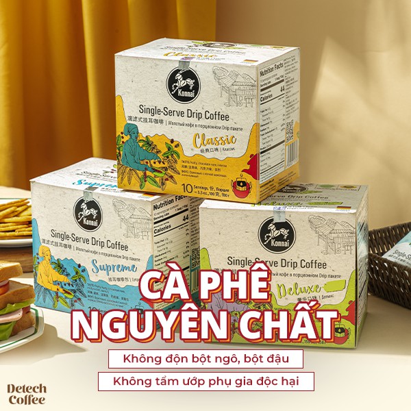 Cà phê phin giấy nguyên chất Supreme Coffee pha chế tiện lợi 100% Arabica Konnai Coffee phù hợp đi làm, đi học, đi du lị