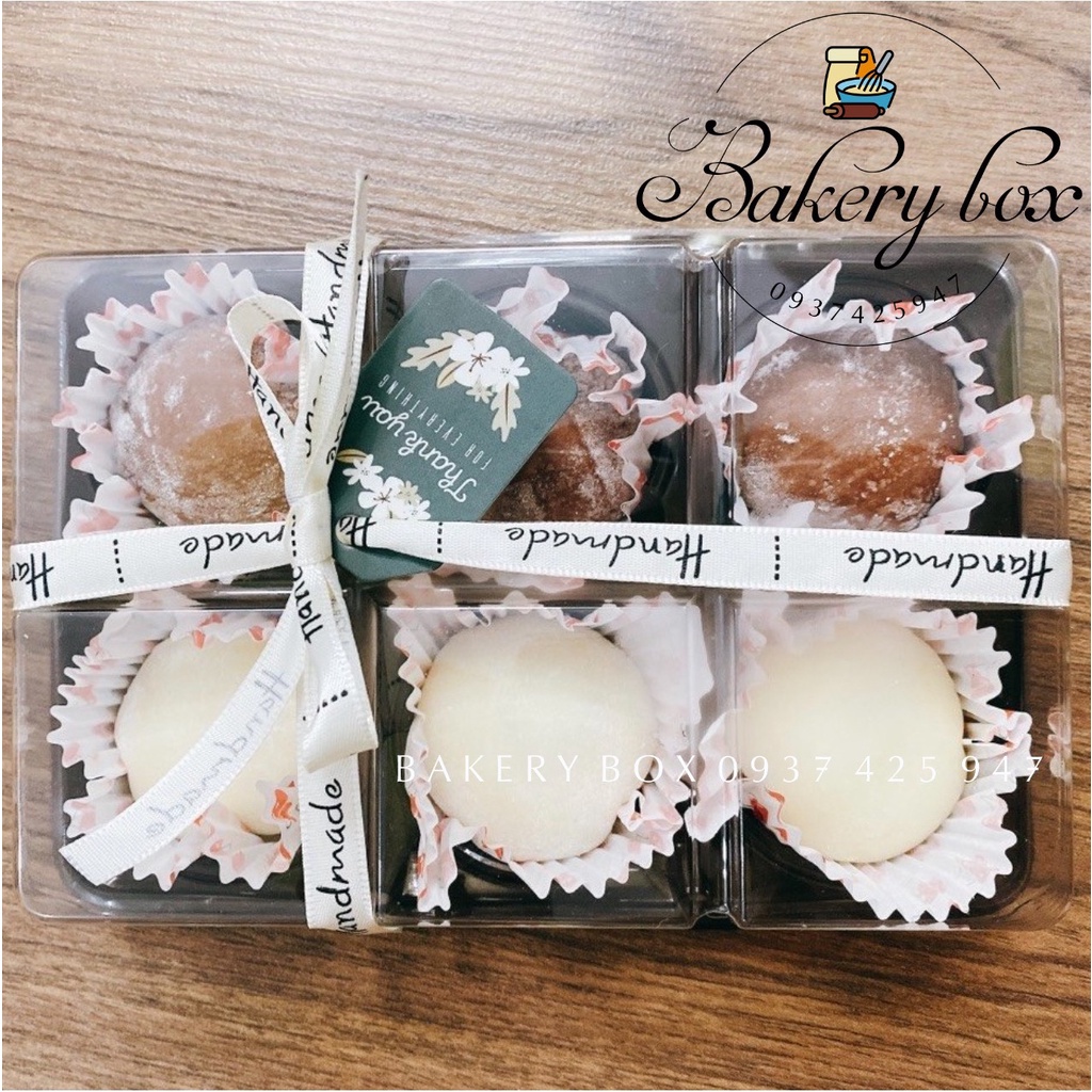 FG332 | 100 Hộp 6 Ngăn Đế Đen Lớn Đựng Bánh Mochi, Bánh Trung Thu 75gr