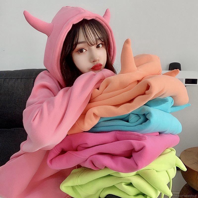 Áo Hoodie Dày Dáng Rộng Phong Cách Harajuku