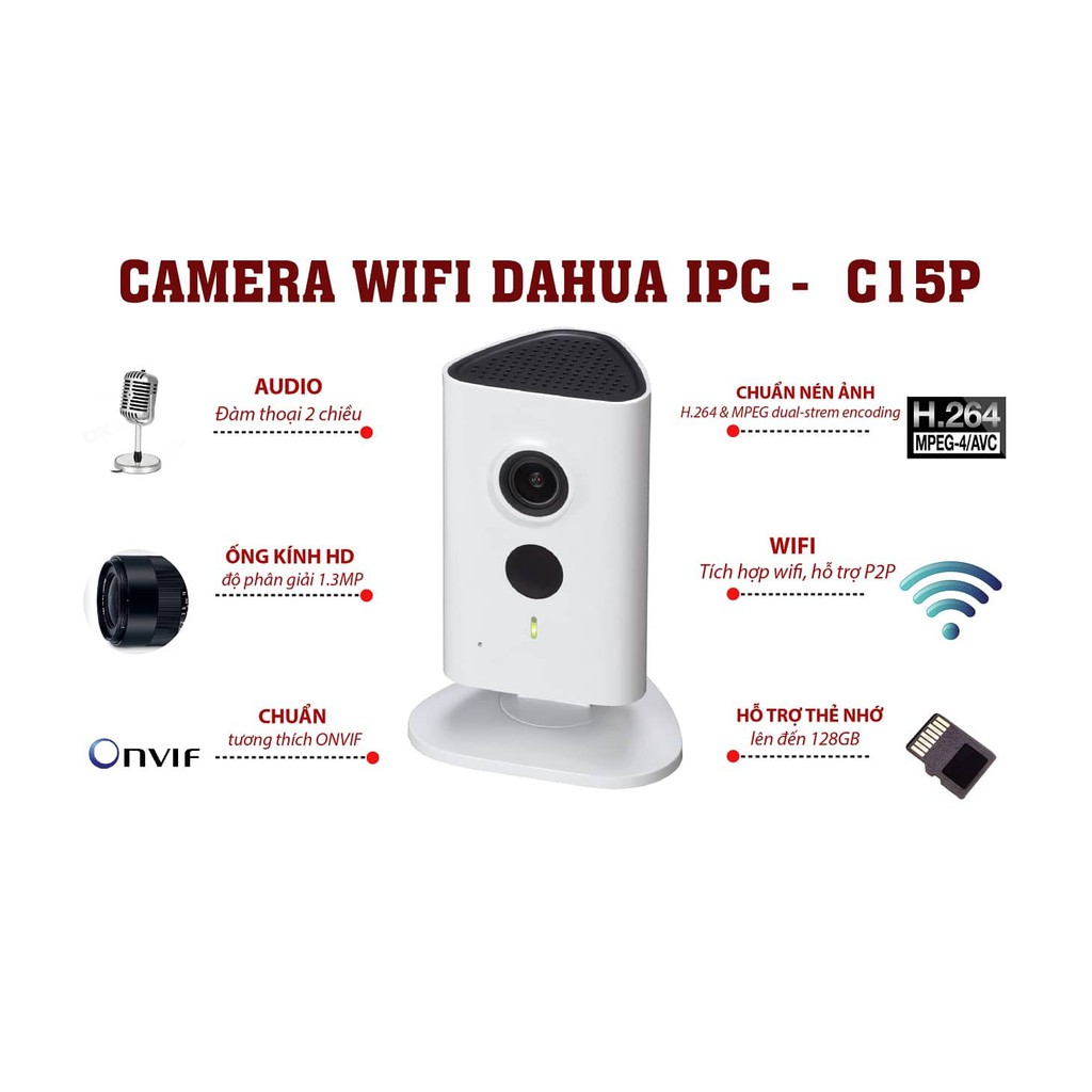 Camera Dahua IP DH-IPC-C15P kết nối wifi, xem qua mạng miễn phí trọn đời