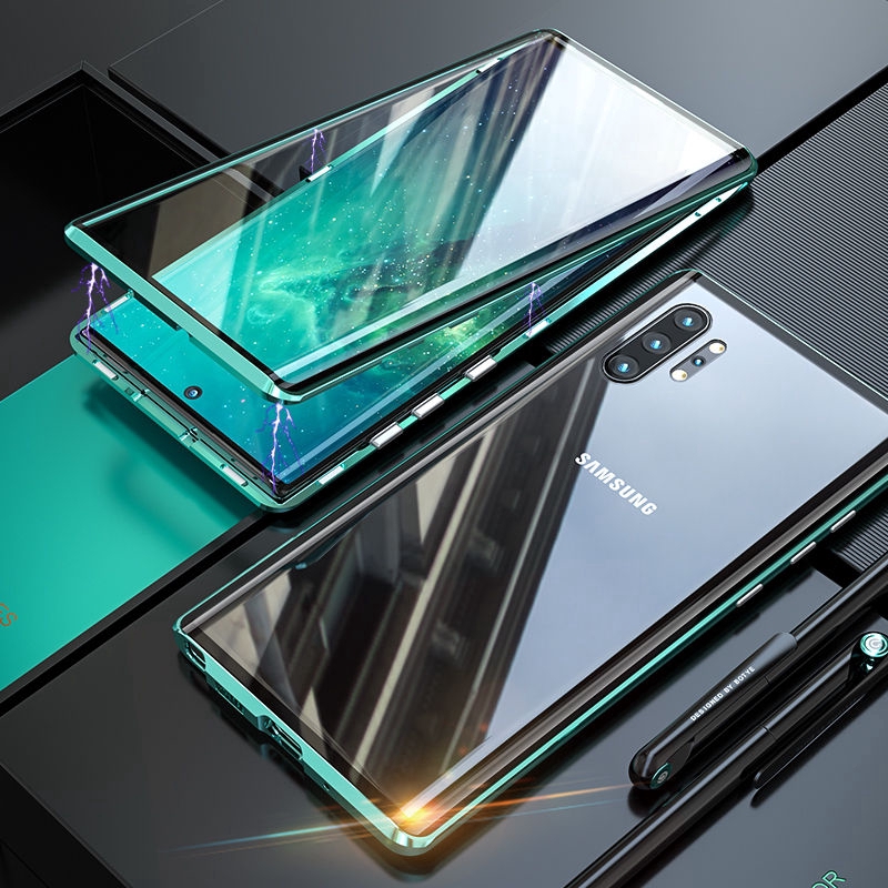 Ốp điện thoại kính cường lực hai mặt nắp lật nam châm cho Samsung Galaxy Note 10 Plus